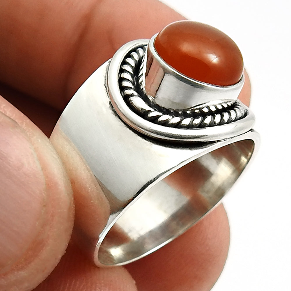 Natural Carnelian Gemstone Statement Boho Ring 925 Silver For Girls S28