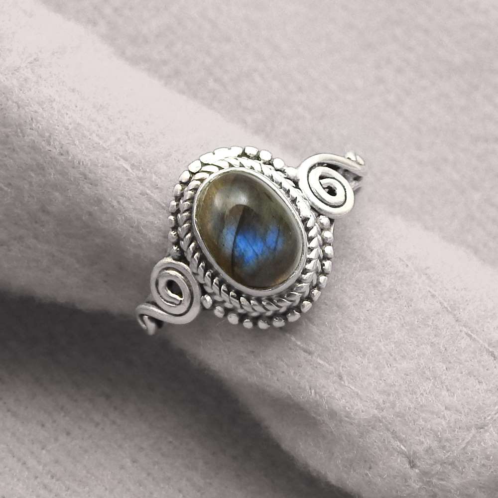 Natural Labradorite Gemstone Cocktail Ring 925 Silver For Women Q2