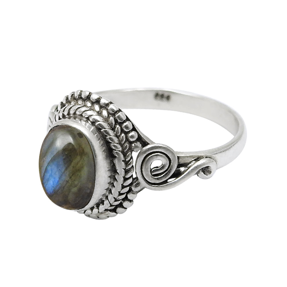 Natural Labradorite Gemstone Cocktail Ring 925 Silver For Women Q2