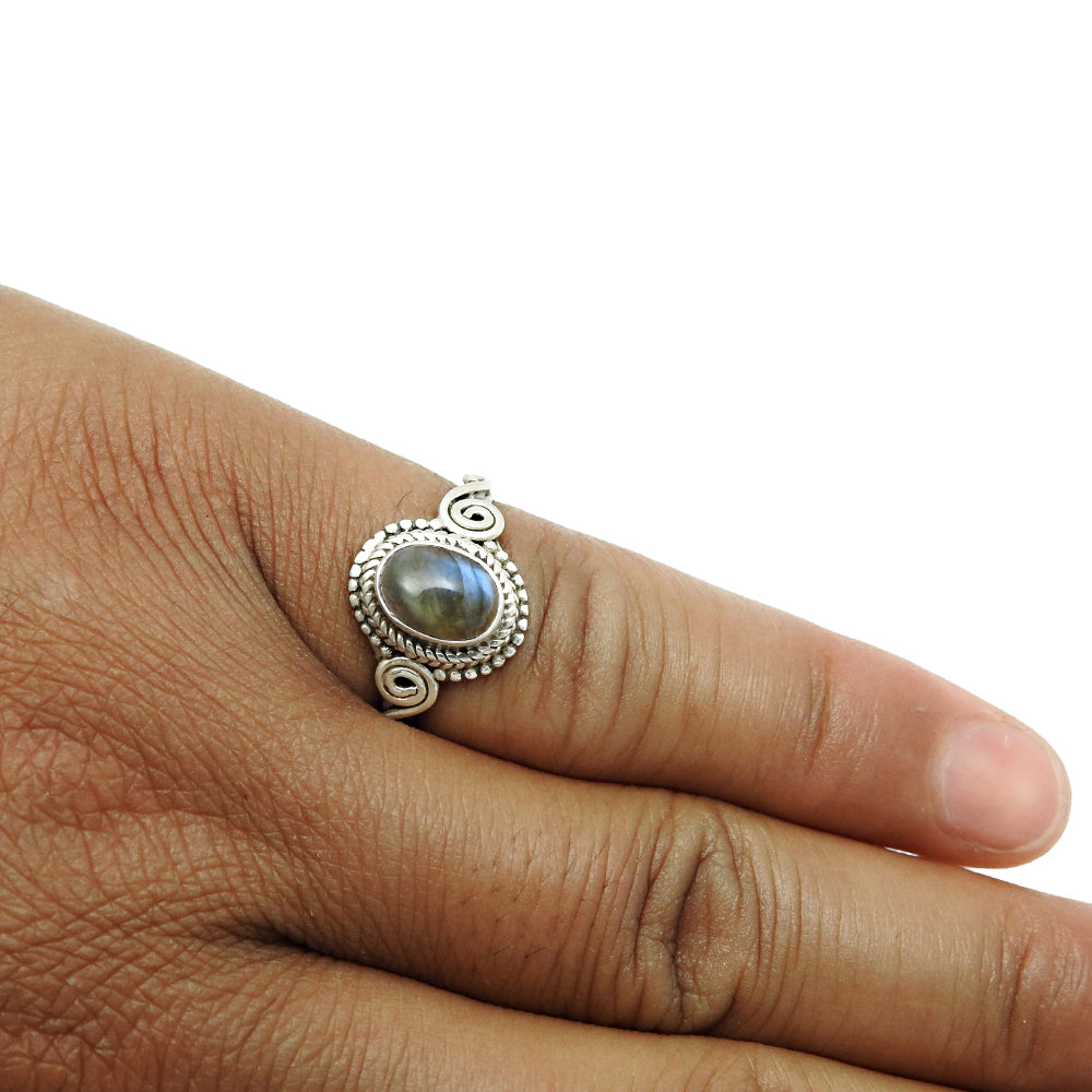 Natural Labradorite Gemstone Cocktail Ring 925 Silver For Women Q2