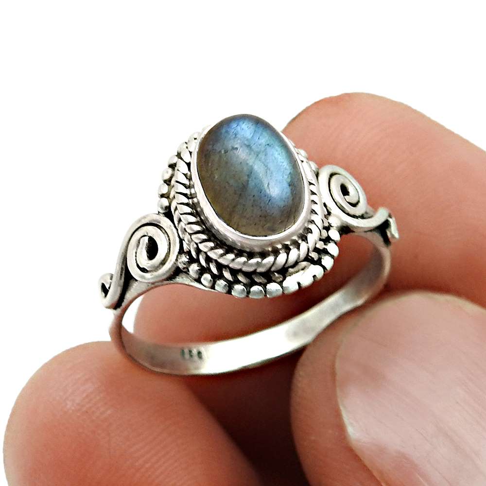 Natural Labradorite Gemstone Cocktail Ring 925 Silver For Women Q2