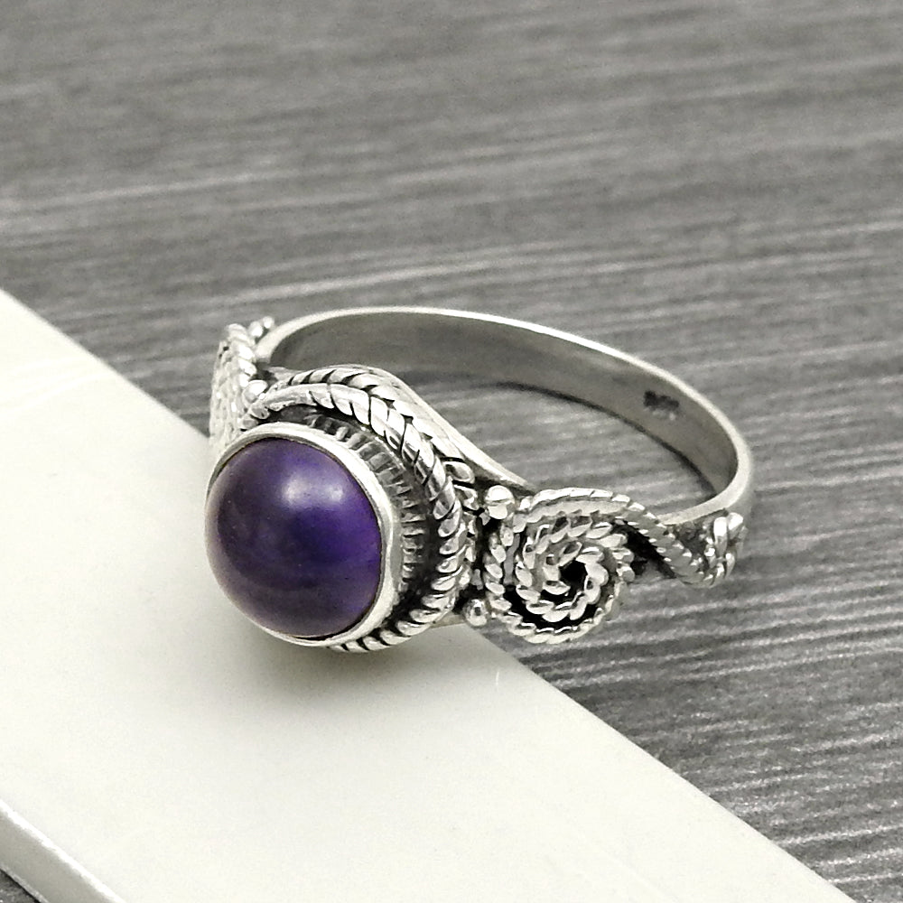 Gift For Woman 925 Silver Natural Amethyst Gemstone Cocktail Ring H14