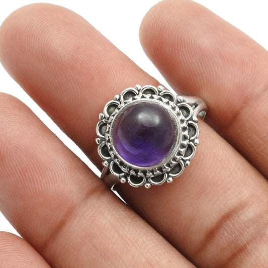 Anniversary Gift For Her Natural Amethyst Cocktail Ring 925 Silver T17