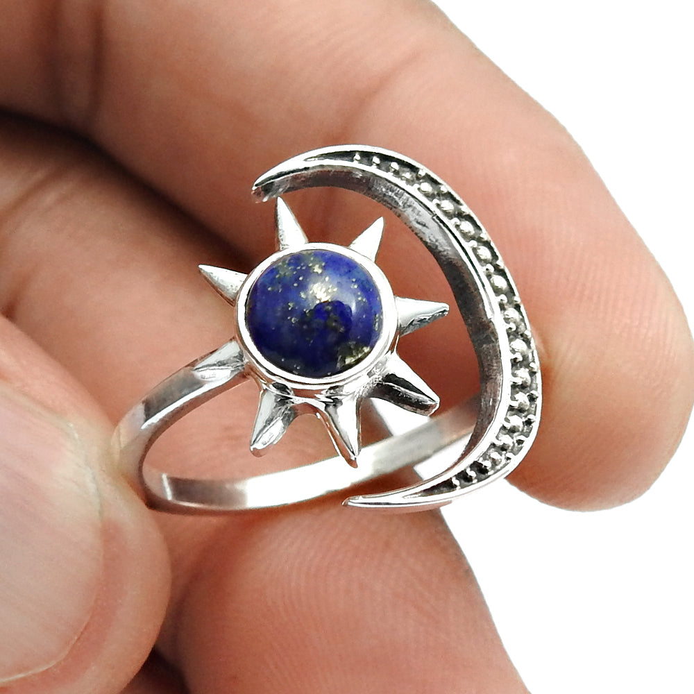 Natural Lapis Lazuli Gemstone Celestial Ring 925 Silver Gift For Girls N8