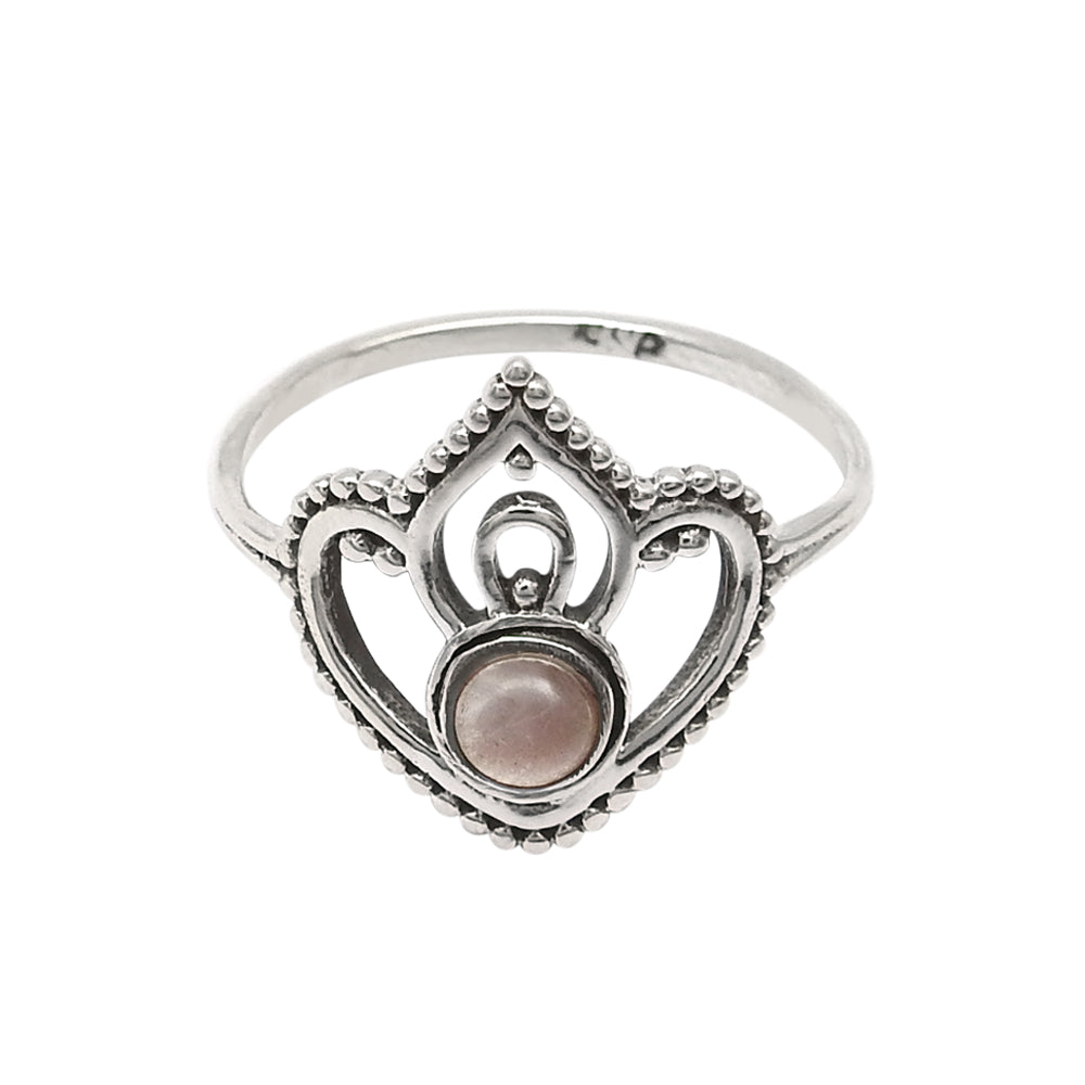 Natural Rose Quartz 925 Sterling Silver Band Wife Crown Promise Ring