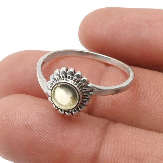 Natural Citrine Solid Silver Handmade Boho Band Bezel Promise Flower Ring