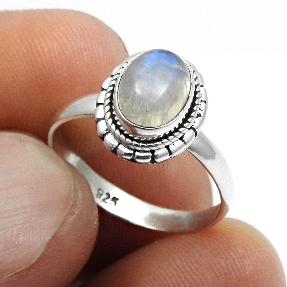 Sterling Silver Rainbow Moonstone Gemstone Handmade Promise New Band Ring