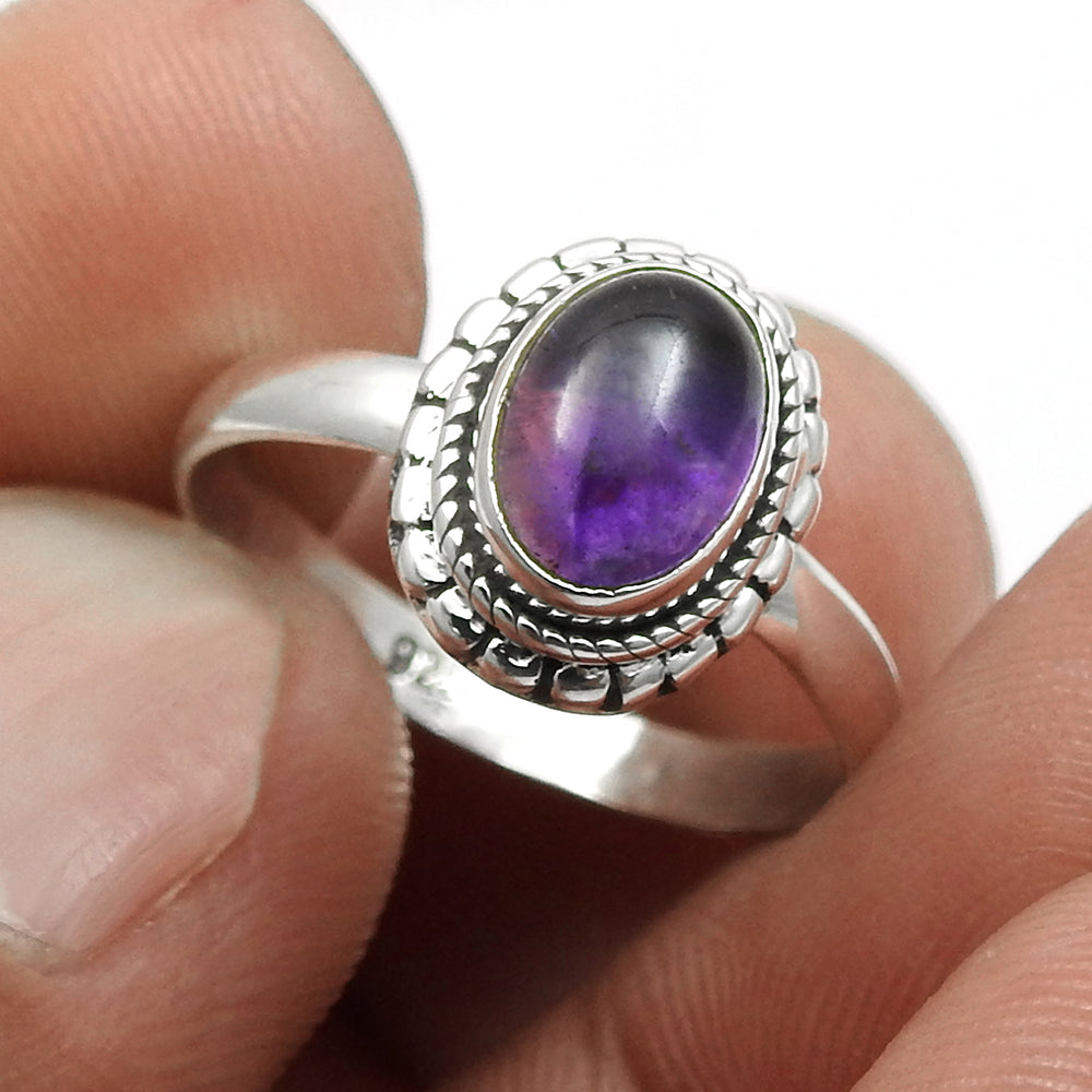 Sterling Silver Natural Amethyst Bezel Wife Wedding Band Handcrafted Ring