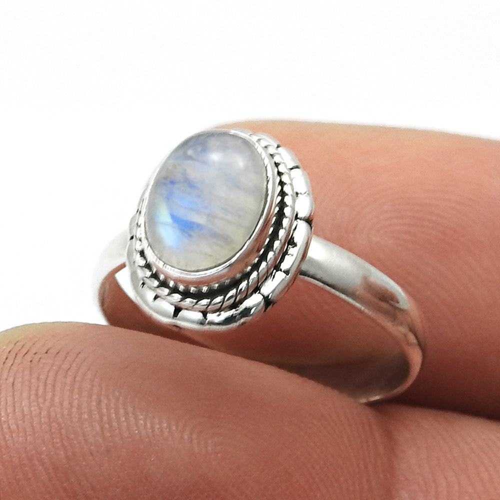 Sterling Silver Rainbow Moonstone Gemstone Handmade Promise New Band Ring