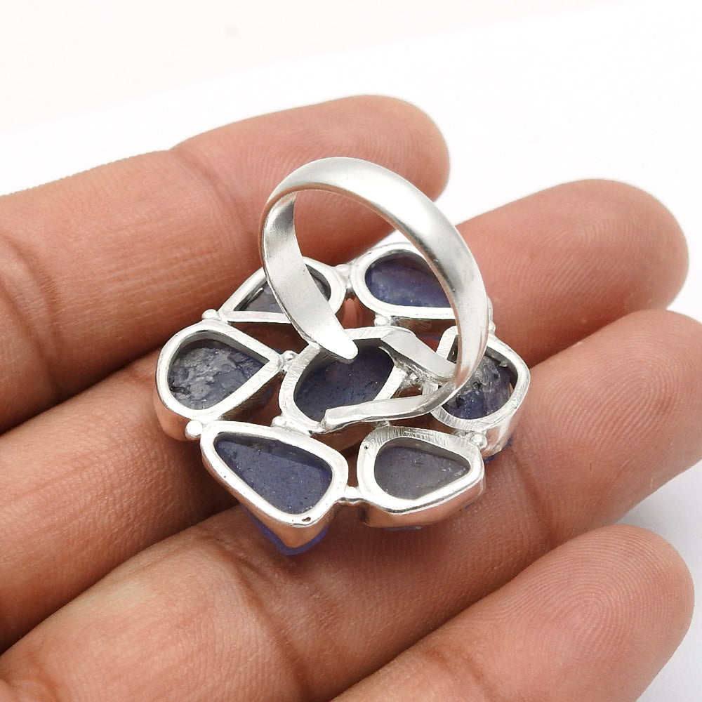 Natural Iolite Rough Stone 925 Sterling Silver Statement Ring Size 7