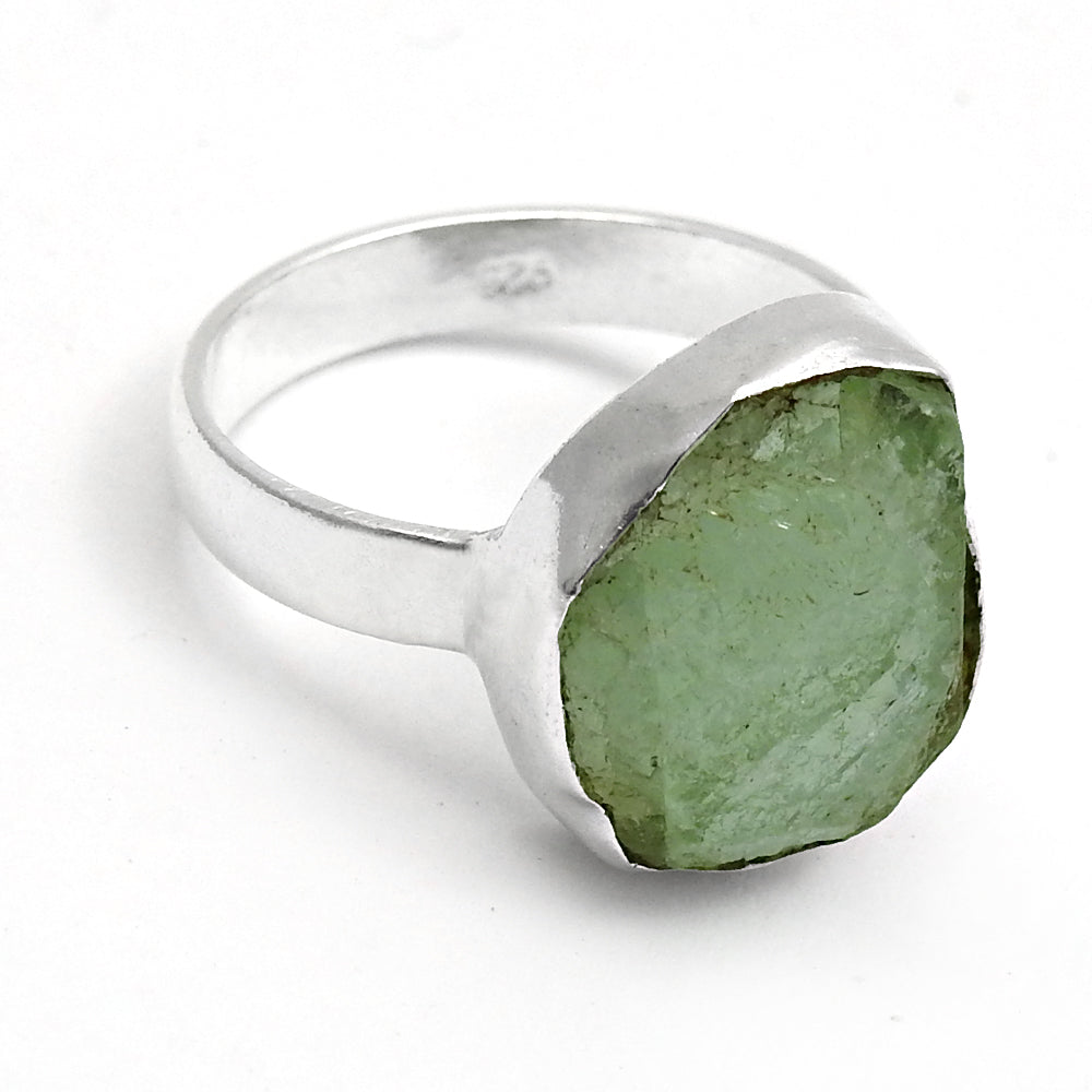 Natural Prehnite Rough Stone 925 Sterling Silver Ring Size 6