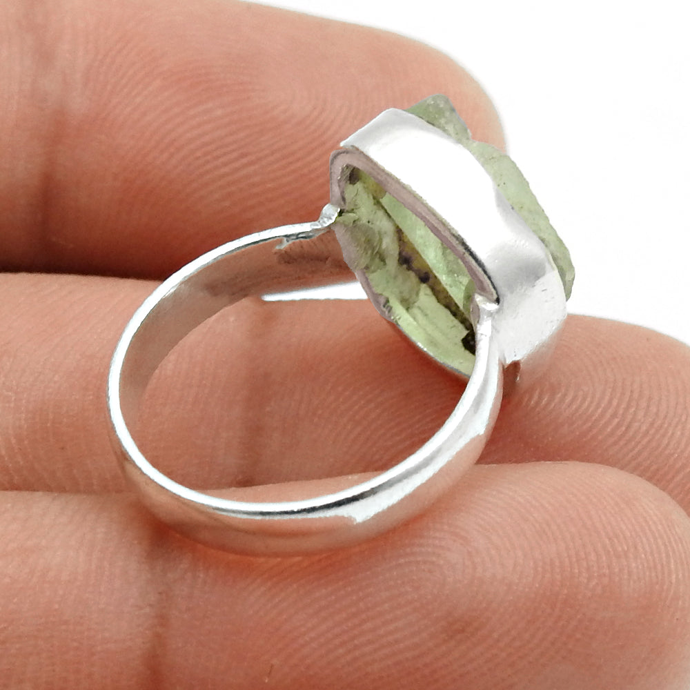 Natural Prehnite Rough Stone 925 Sterling Silver Ring Size 6