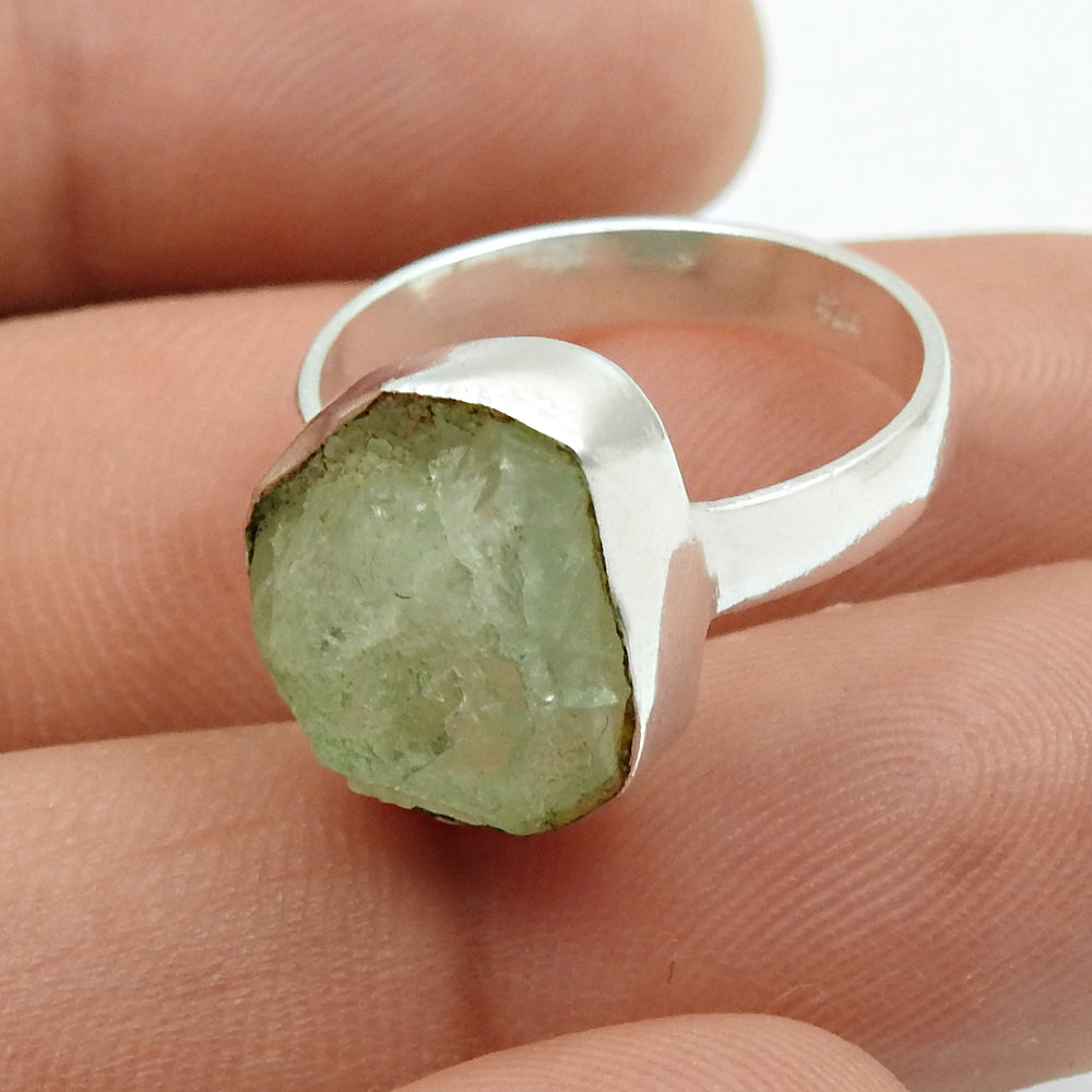 Natural Prehnite Rough Stone 925 Sterling Silver Ring Size 6