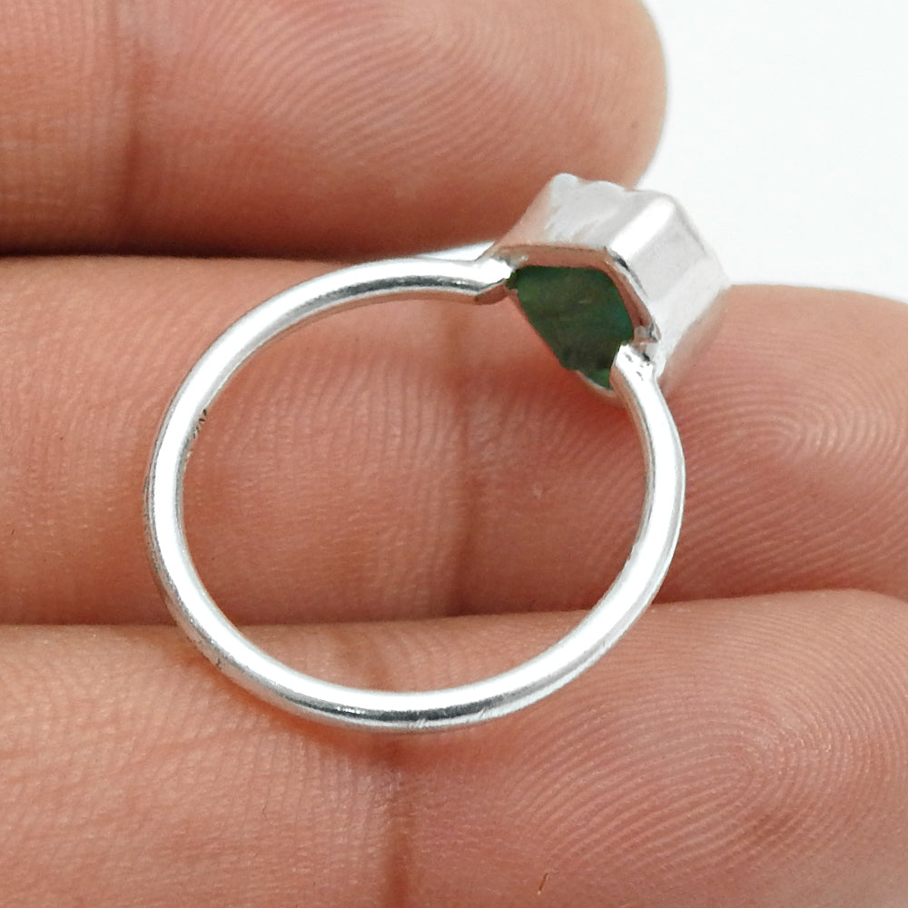 Rough Stone Emerald Gemstone 925 Sterling Silver Ring Size 6