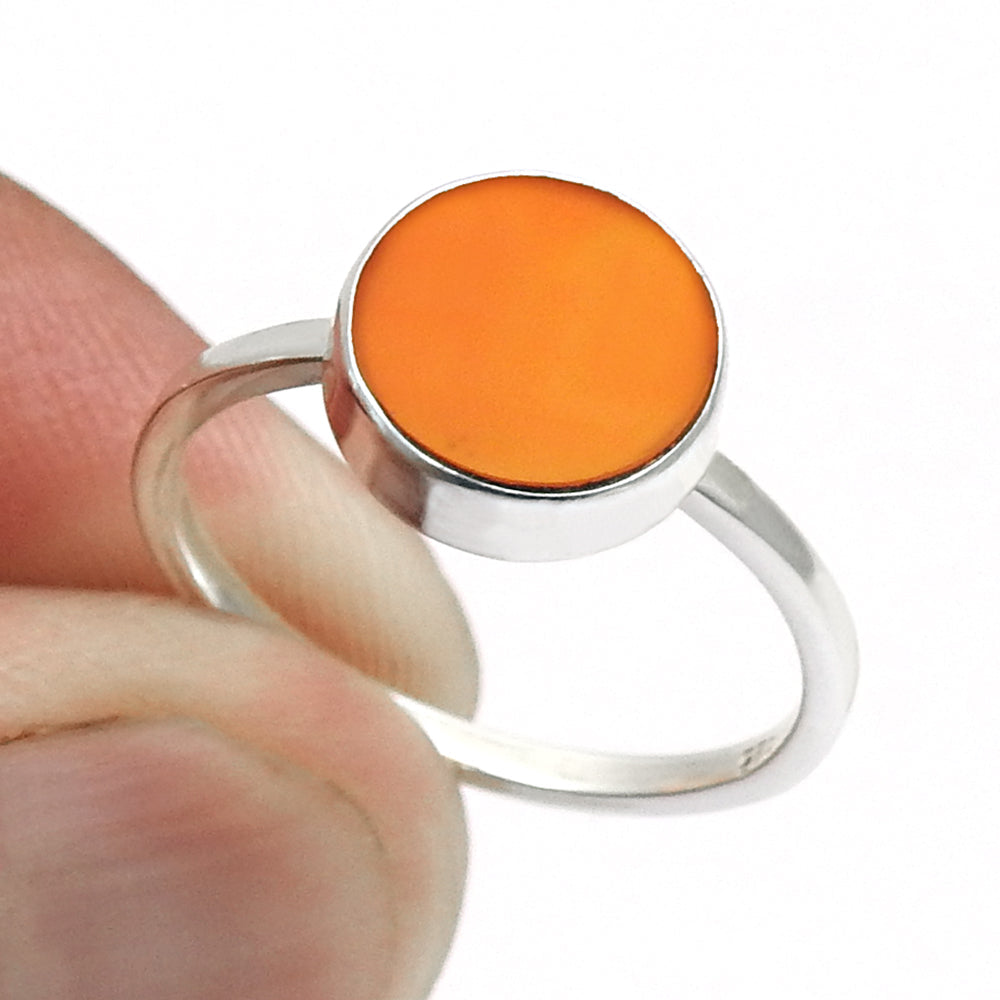 Sterling Silver Round Natural Carnelian Bezel New Band Sacral Chakra Ring