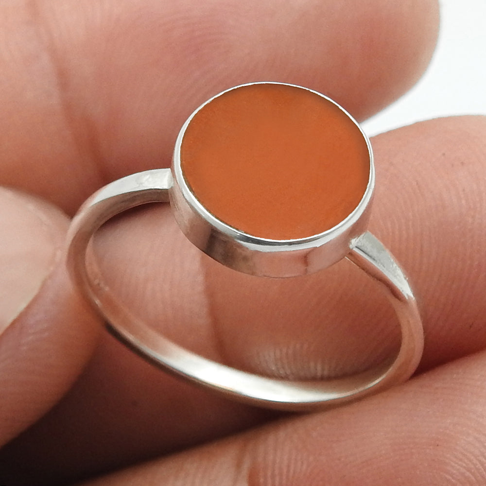 Sterling Silver Round Natural Carnelian Bezel New Band Sacral Chakra Ring