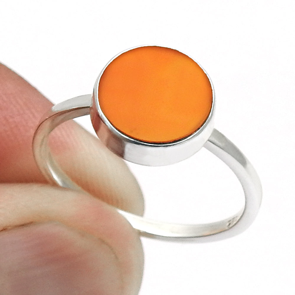 Sterling Silver Round Natural Carnelian Bezel New Band Sacral Chakra Ring