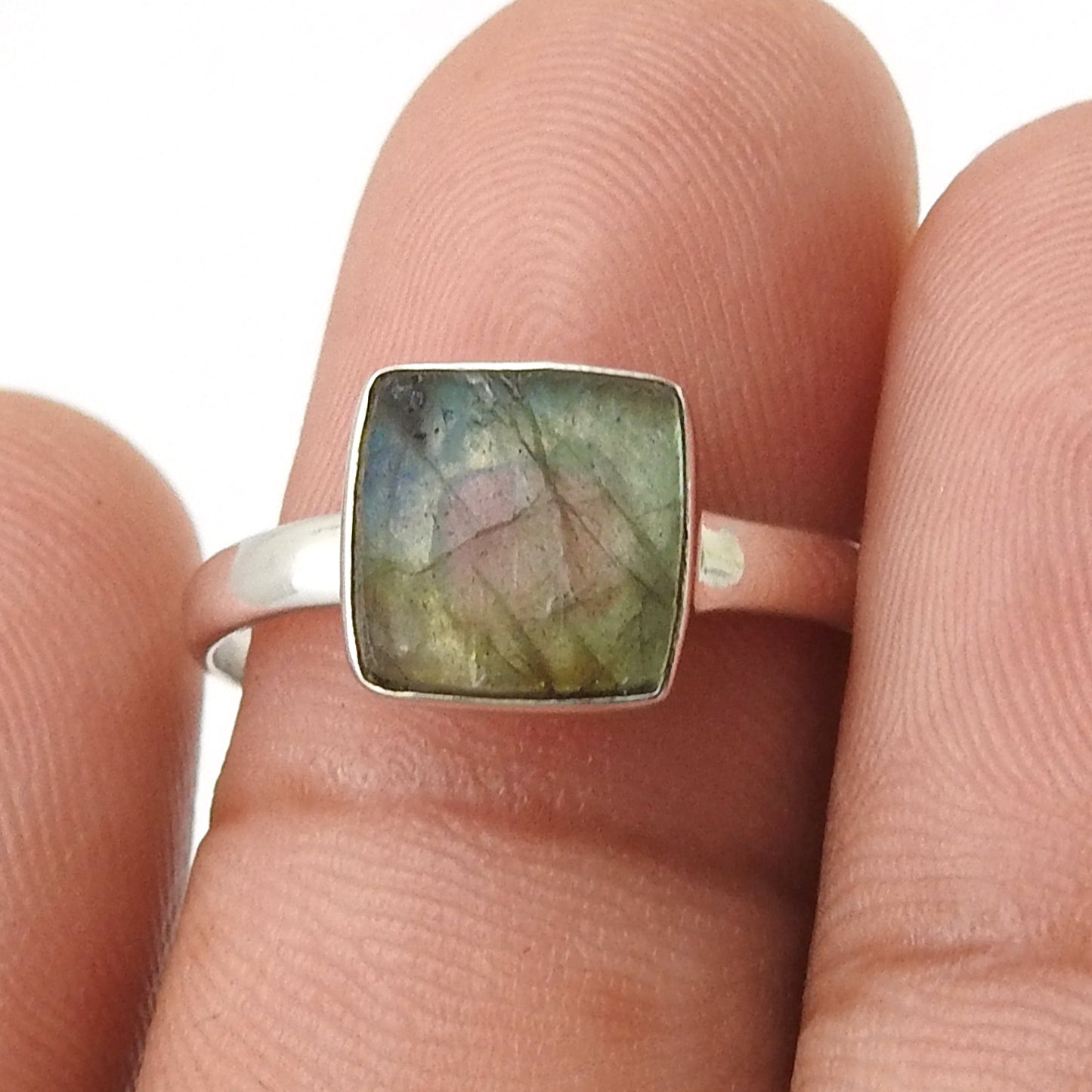 Square Labradorite Gemstone 925 Sterling Silver Band Ring Jewelry