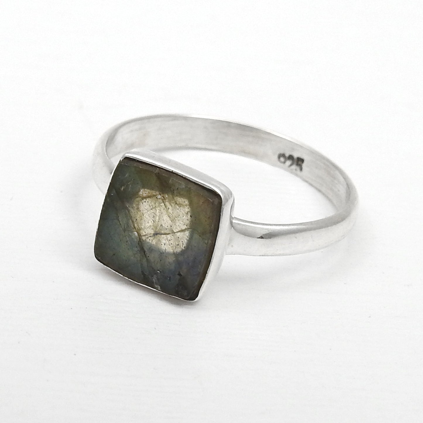 Square Labradorite Gemstone 925 Sterling Silver Band Ring Jewelry