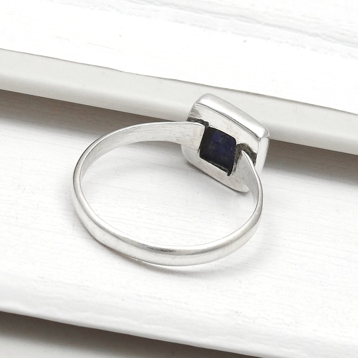 Natural Lapis Lazuli 925 Sterling Silver Bezel Ring