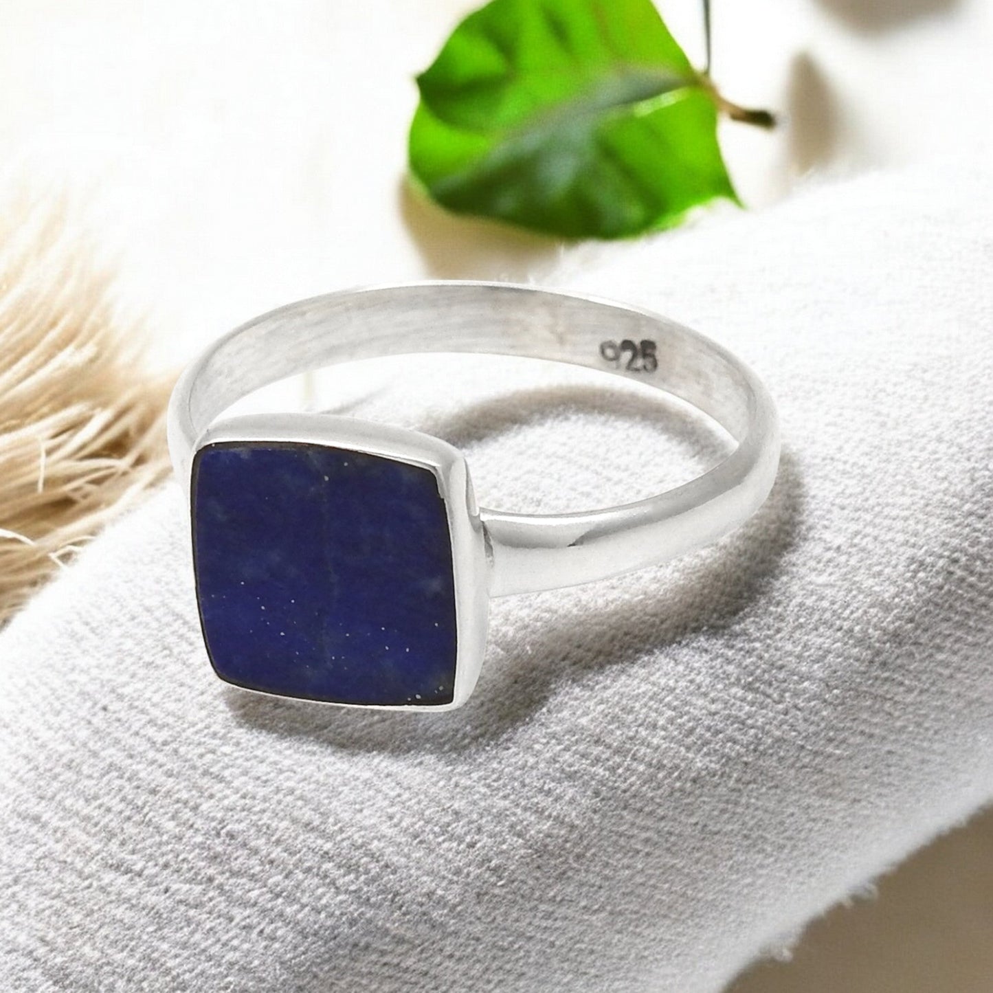 Natural Lapis Lazuli 925 Sterling Silver Bezel Ring