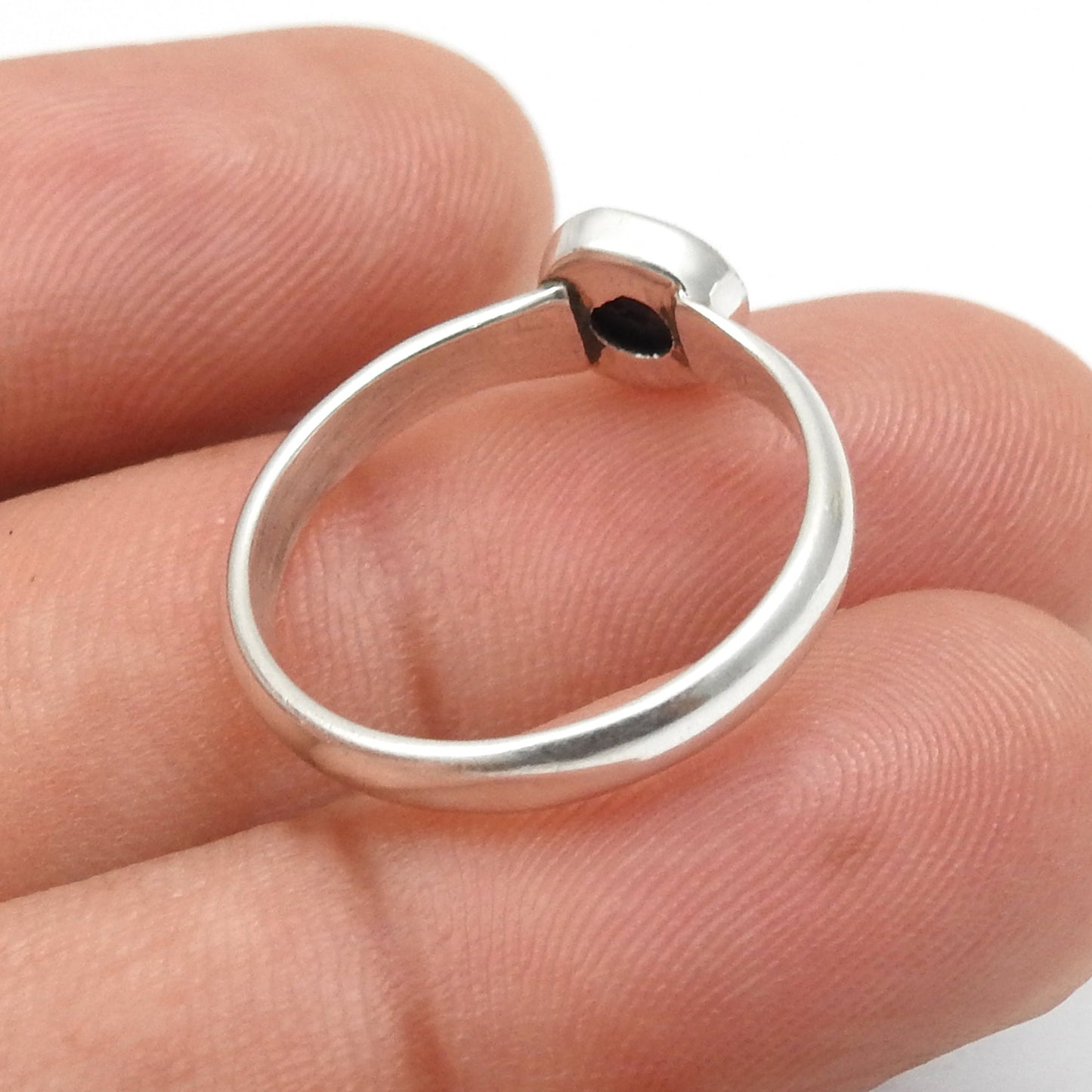 Round Black Onyx 925 Silver Bezel Band Ring Jewelry