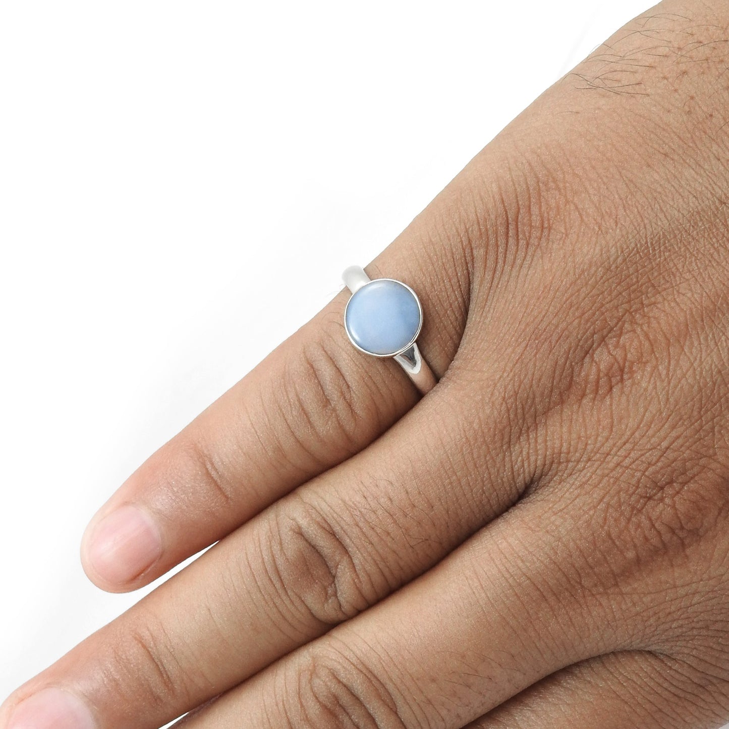 Natural Chalcedony 925 Sterling Silver Promise Band Ring Jewelry