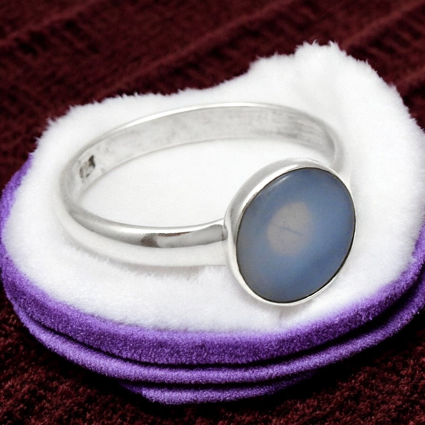 Natural Chalcedony 925 Sterling Silver Promise Band Ring Jewelry