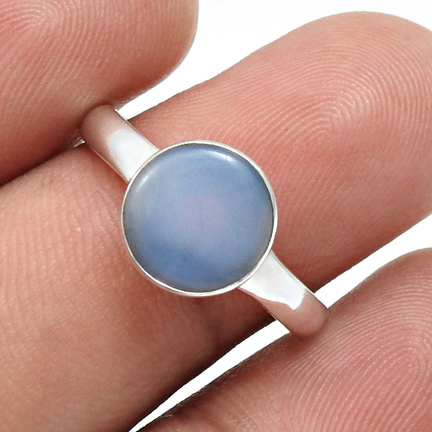 Natural Chalcedony 925 Sterling Silver Promise Band Ring Jewelry