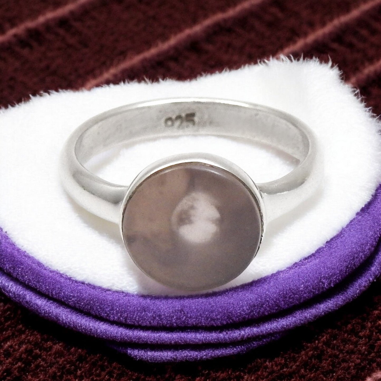 Round Rose Quartz Stone 925 Solid Silver Bezel Band Ring Jewelry