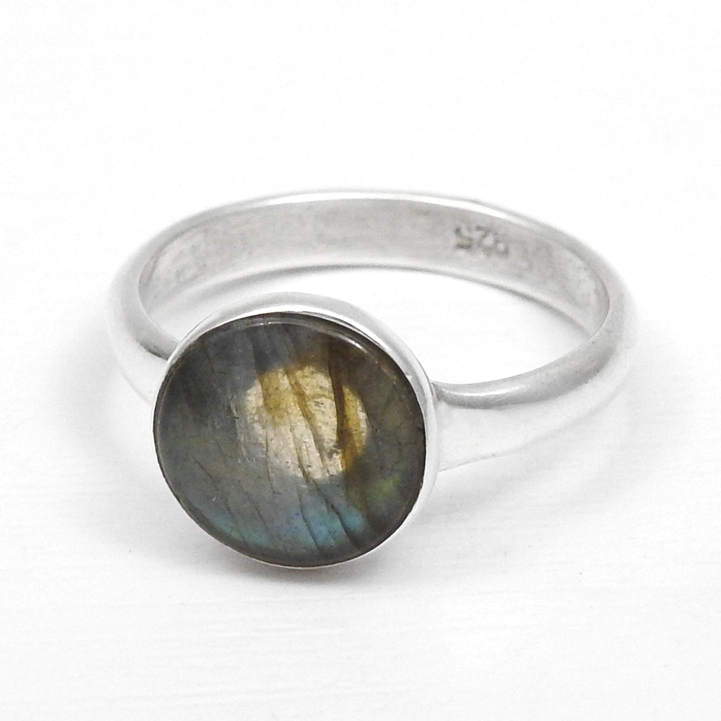 Natural Labradorite 925 Sterling Silver Promise Band Ring