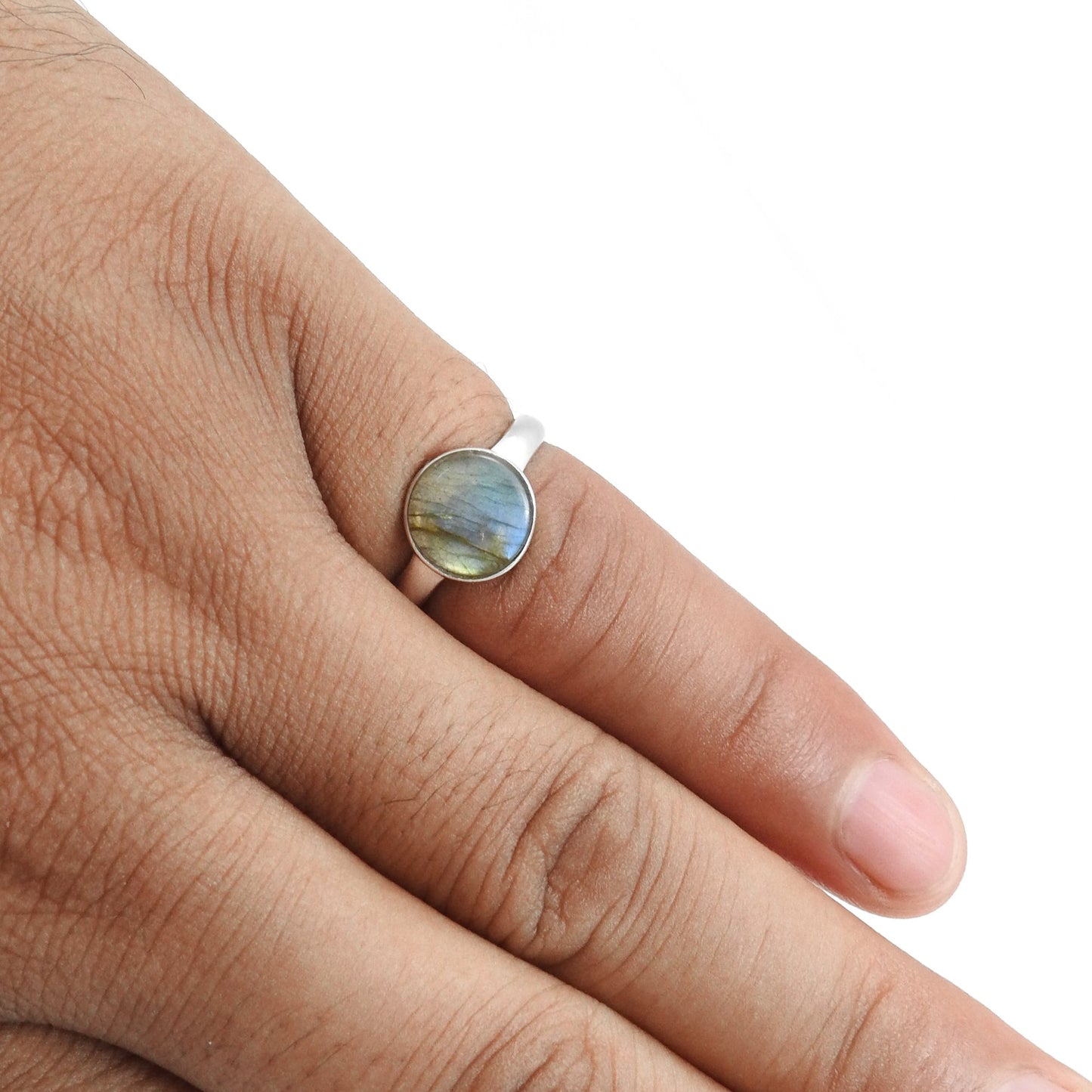 Natural Labradorite 925 Sterling Silver Promise Band Ring