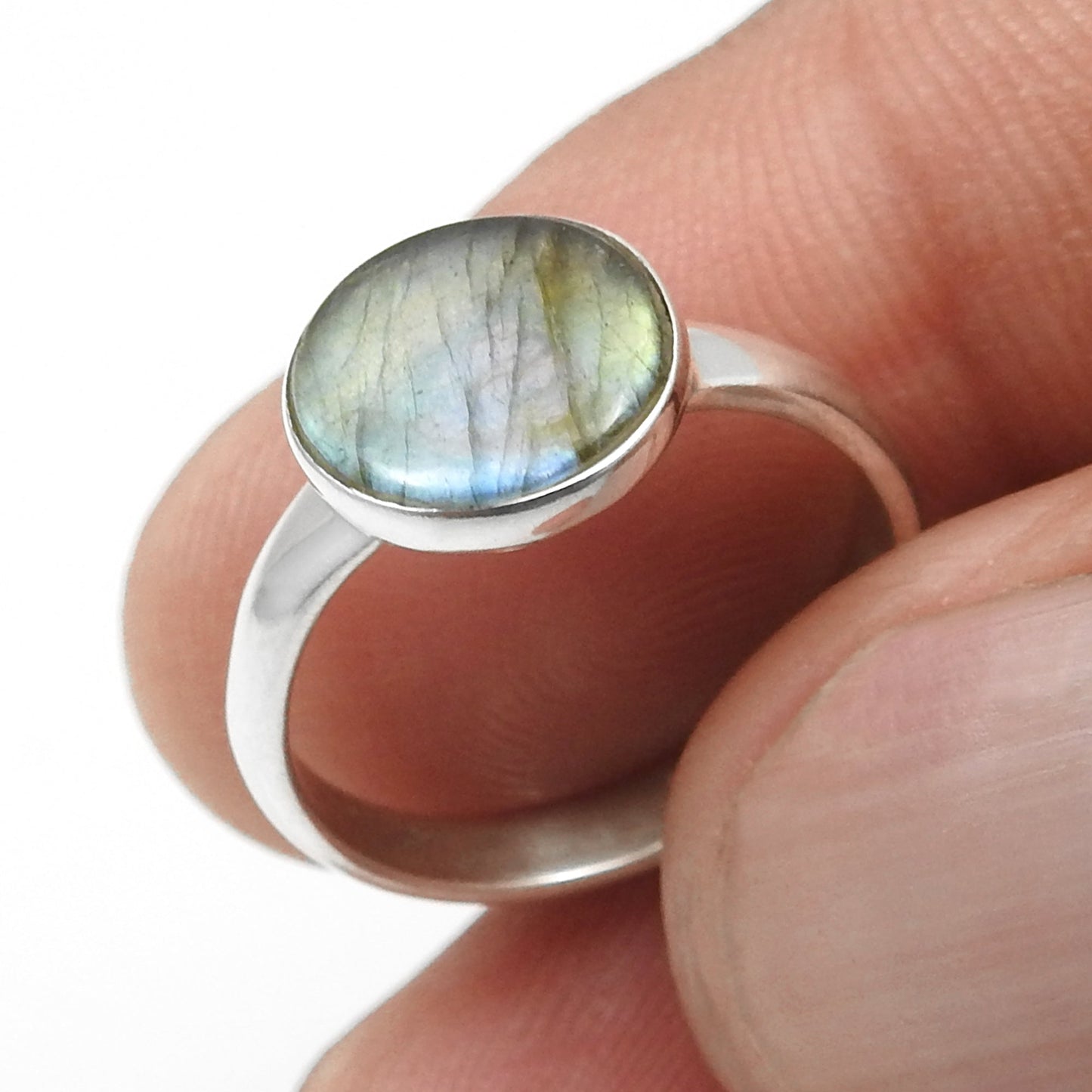 Natural Labradorite 925 Sterling Silver Promise Band Ring