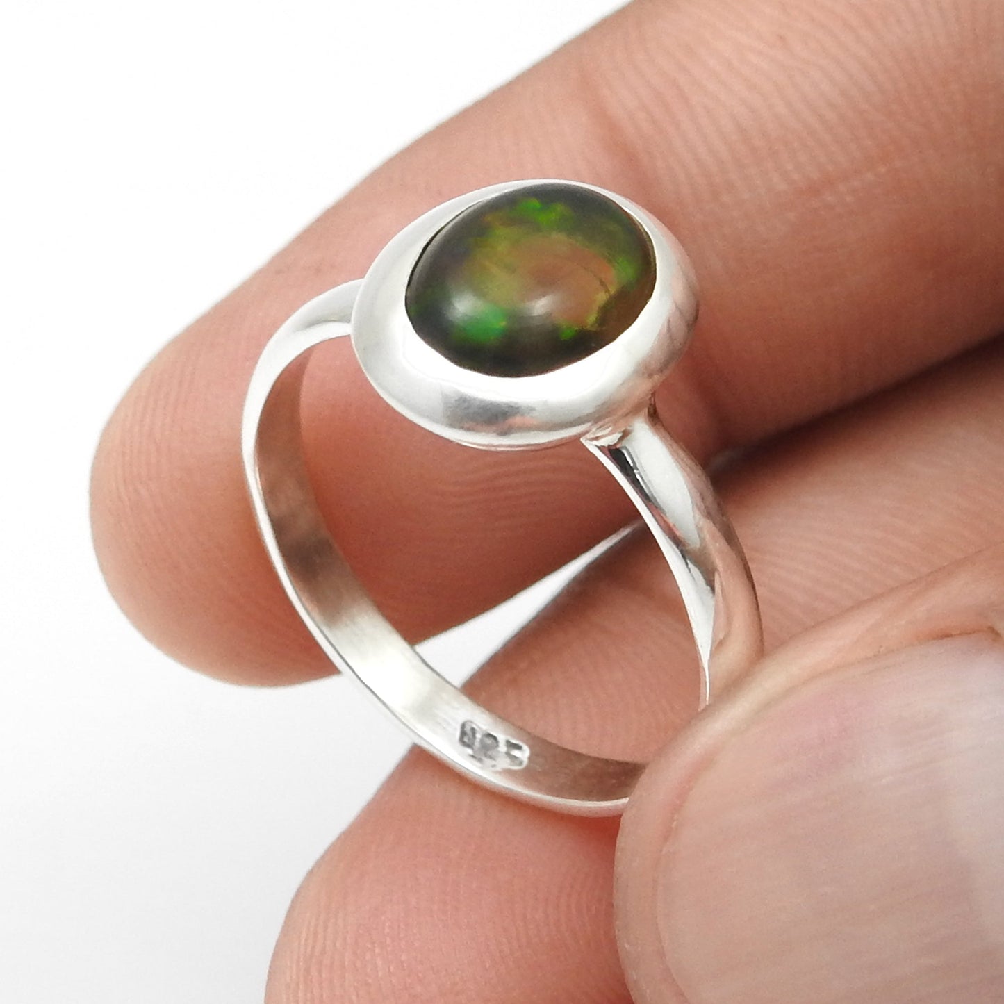 Christmas Gift Oval Black Opal Gemstone 925 Silver Artisan Band New Ring Jewelry