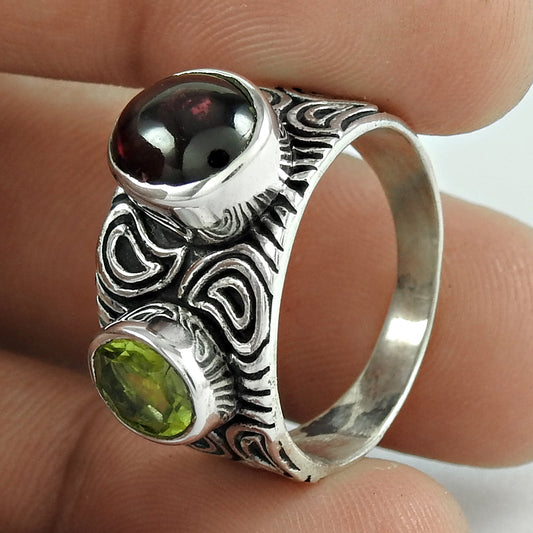 Natural Garnet Statement Bohemian Ring 925 Silver For Girls U18