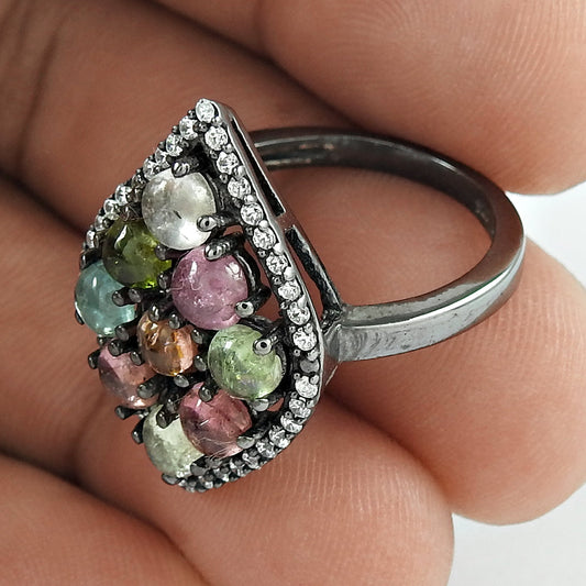 Tourmaline CZ Gemstone Ring 925 Sterling Silver Handmade Jewelry