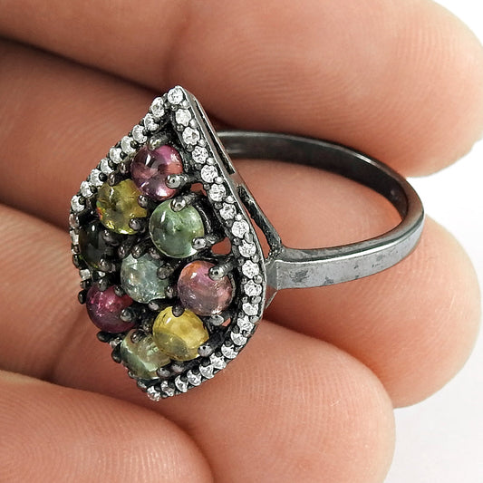 Tourmaline CZ Gemstone Ring 925 Sterling Silver Indian Handmade Jewelry