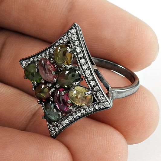 Tourmaline CZ Gemstone Ring 925 Sterling Silver Vintage Jewelry