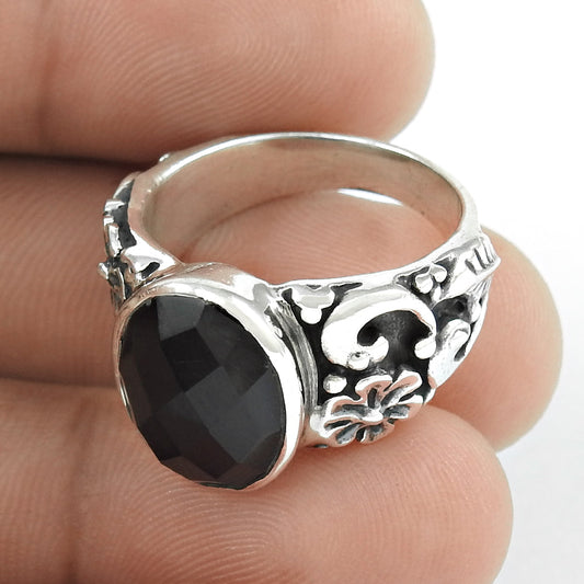 Natural Black Onyx Gemstone 925 Silver Wholesale Jewelry Cocktail Ring Z10