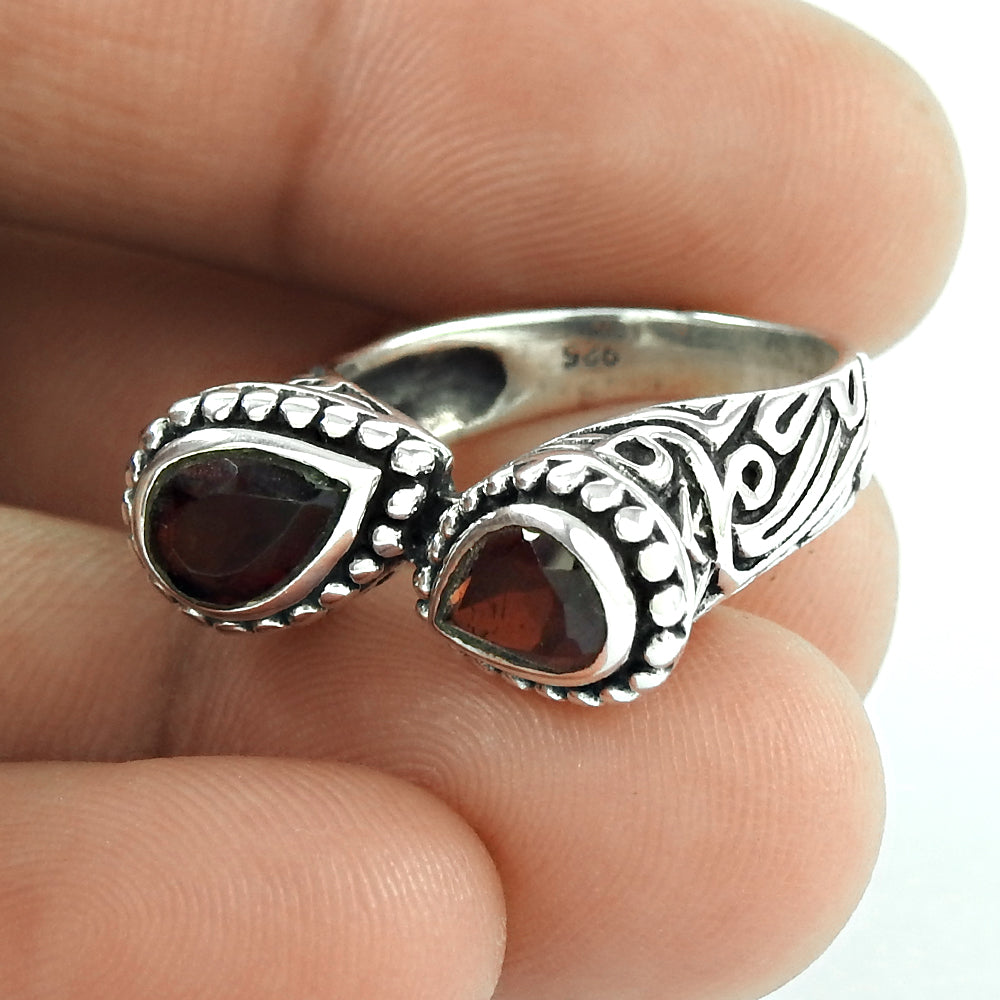 Natural Garnet Statement Vintage Look Ring 925 Silver For Girls J10