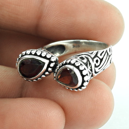 Natural Garnet Statement Vintage Look Ring 925 Silver For Girls J10