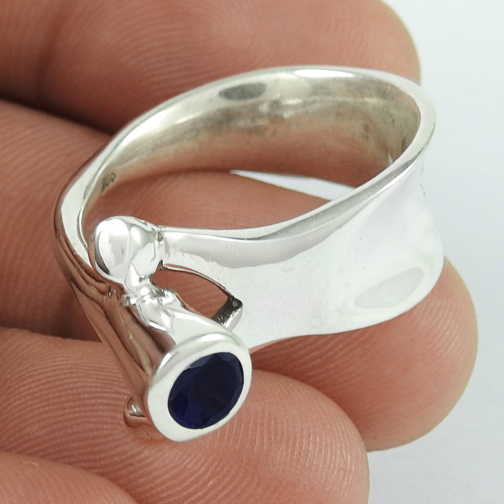 Natural Iolite Gemstone Statement Tribal Ring 925 Silver For Girls H25