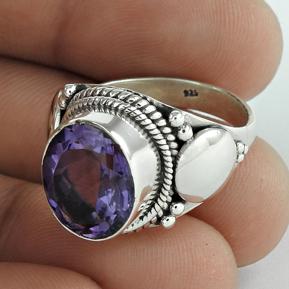 Sterling Silver Natural Amethyst Engagement Ethnic Solitaire Promise Ring