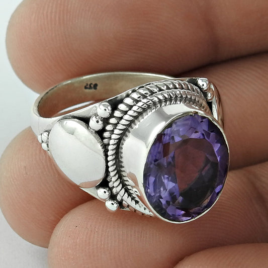 Gift For Woman Natural Amethyst Gemstone Cocktail Ring 925 Silver W8