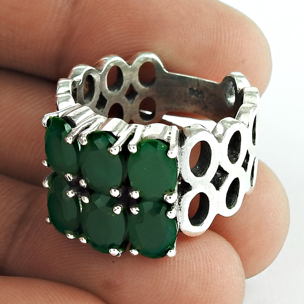 Natural Green Onyx Gemstone Statement Ring 925 Silver Wholesale Jewelry F38