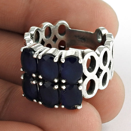 Natural Iolite Gemstone Statement Tribal Blue Ring 925 Silver X12