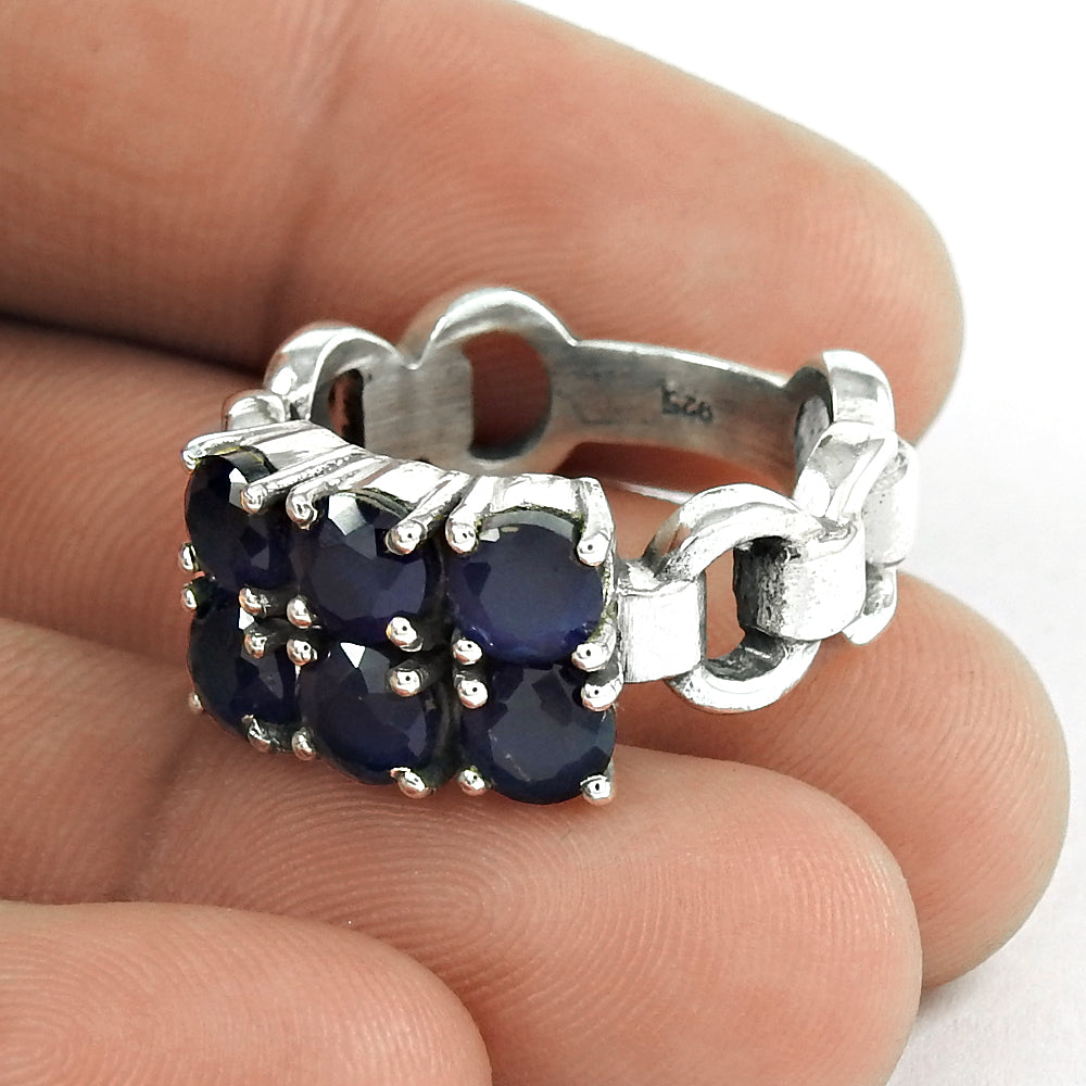 Natural Iolite Gemstone Solitaire Vintage Blue Ring 925 Silver A13