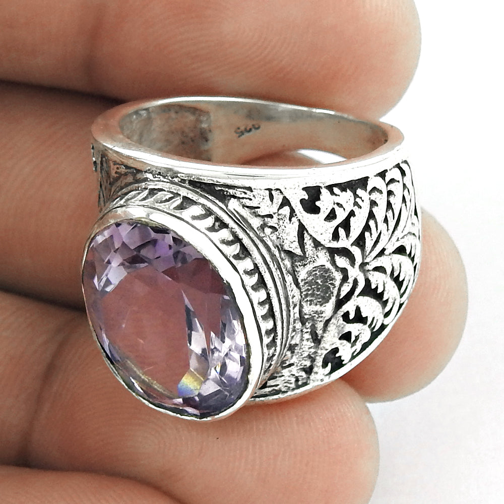 Amethyst Gemstone Promise Tribal Unique Solitaire Ring Sterling Silver