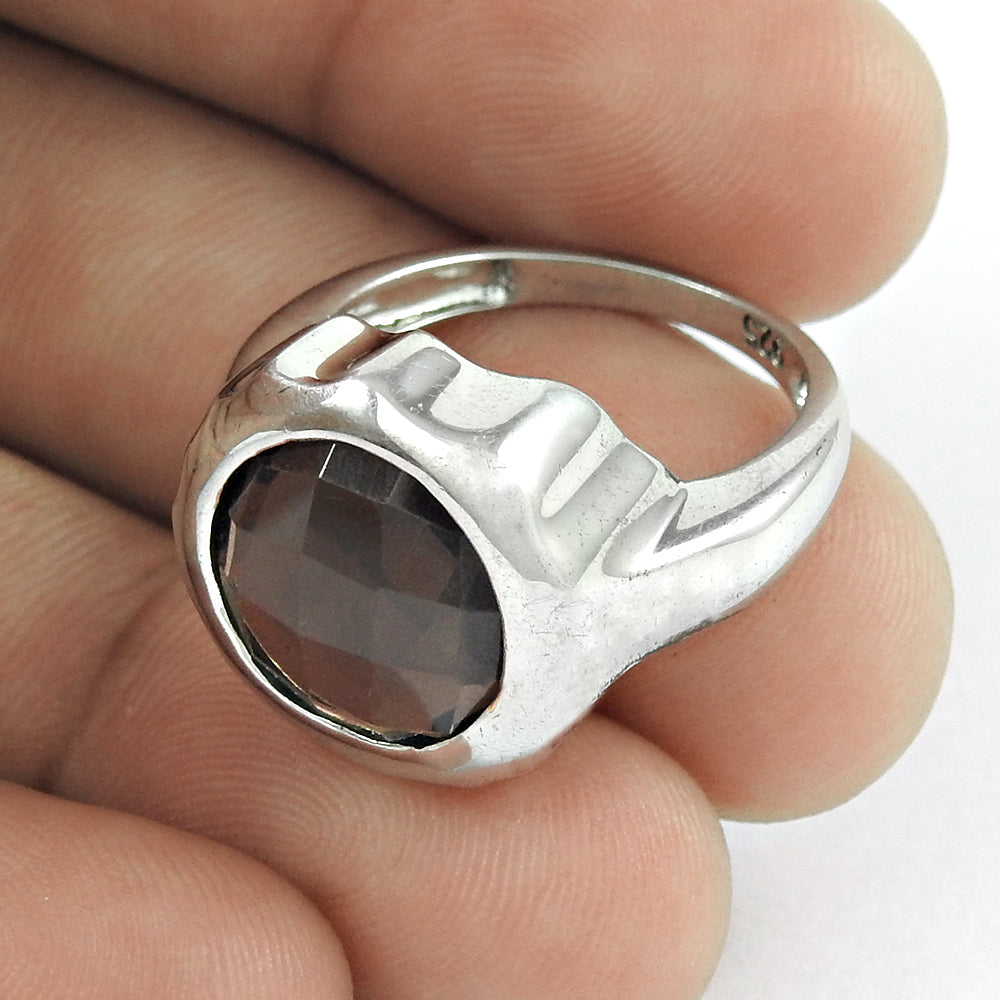 Gift For Her Natural Smoky Quartz Cocktail Bohemian Ring 925 Silver Q4