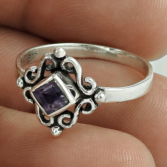 Gift For Her 925 Silver Natural Amethyst Statement Ethnic Ring J3